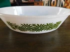 Ovenware 235 Glass Bowl Glasbake Casserole Dish Milk Glass Green Floral Vintage
