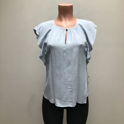 Vince Camuto Womens Blue Soho Pin Dot Flutter Sleeve Elegant Keyhole Top XS