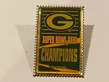 Green Bay Packers Enamel Hat Pin Super Bowl XXXI 1/26/97 Champions Postage Stamp