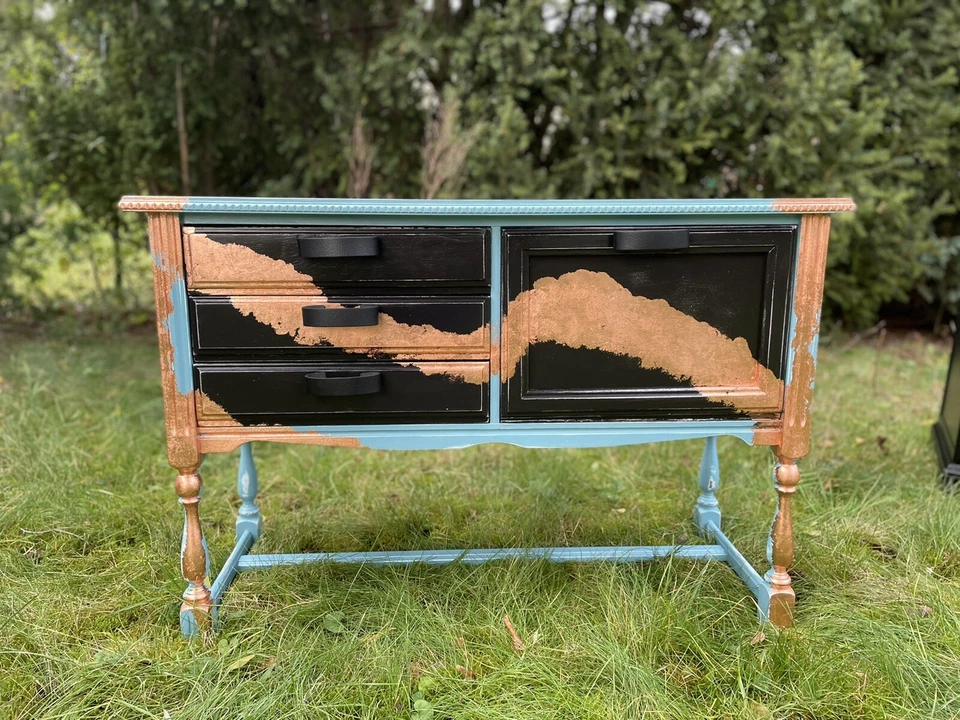 Sideboard Flurschrank Barschrank Minibar Vintage mit Blattkupfer Kriedefarbe