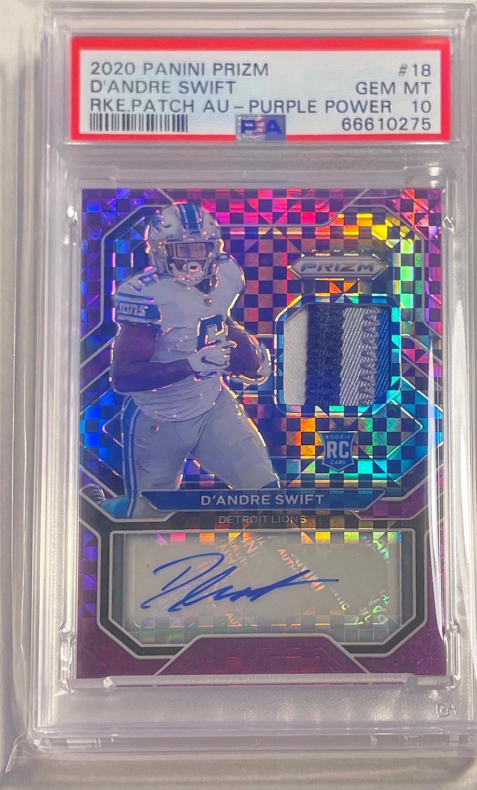 D'Andre Swift Panini Prizm Rookie Patch Autographs #18 Purple Power