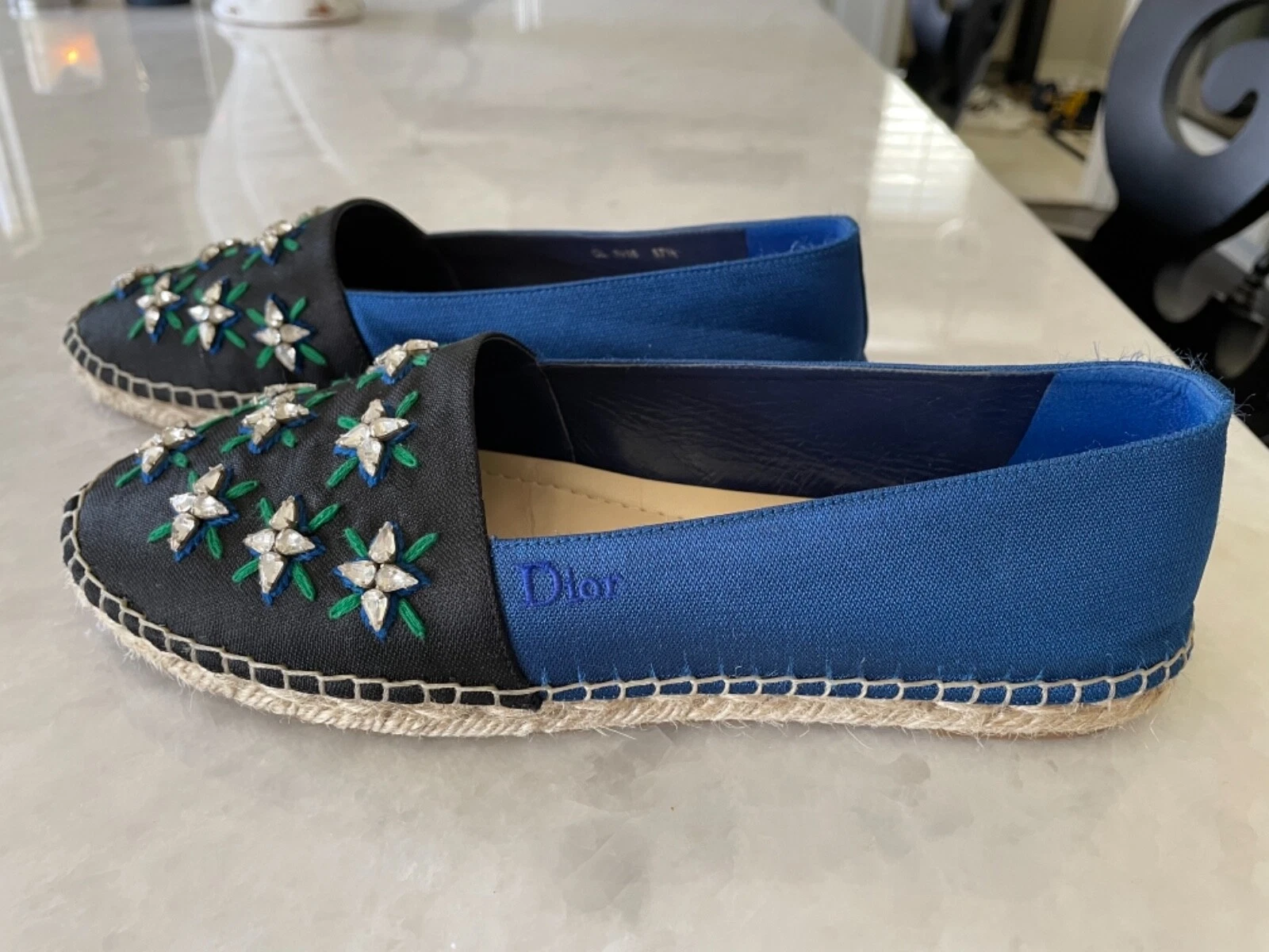 Christian Dior Espadrilles Star cristal plat bleu noir femme taille 37,5 US 7
