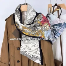 Sallys 70% Cashmere 30% Silk Nature Print Oblong Necktie 2 Layer Scarf 145*26cm