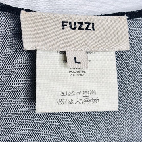 Vintage Fuzzi Kleid Damen Größe L schwarz transparente Ärmel Netz Rüschen Stretch Midi - Bild 9 von 15