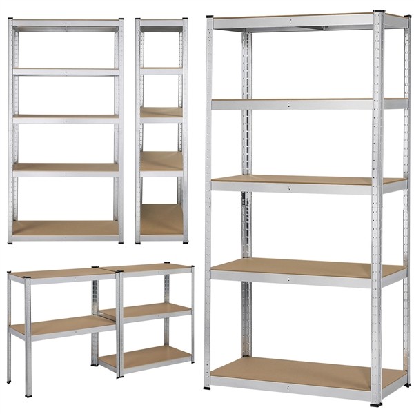 5-Tier Metal Storage Rack with Adjustable Shelves Boltless Shelving Silver Used