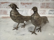 Vintage Pheasant Set Long Tail Bird Pair Silver Tone Figurines Signed Italy
