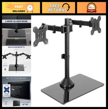 Dual Monitor Stand with Glass Base - Adjustable Arms for 2 Screens up to 32" - H