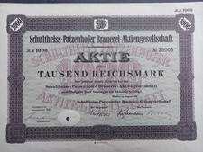 Alte Aktie Schultheiss Patzenhofer Brauerei Berlin 1000 RM 1932  Bier sehr gut e
