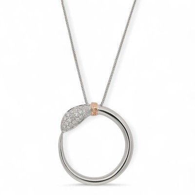 Damiani Infinito Diamond Round Pendant Necklace 18K White & Rose Gold 0.35ctw