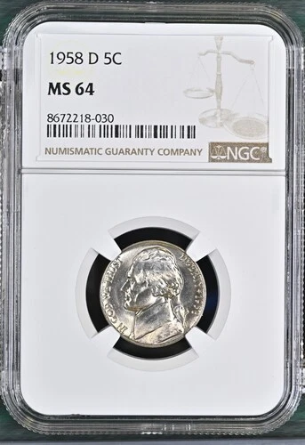 1958-D Jefferson nickel graded by NGC MS64