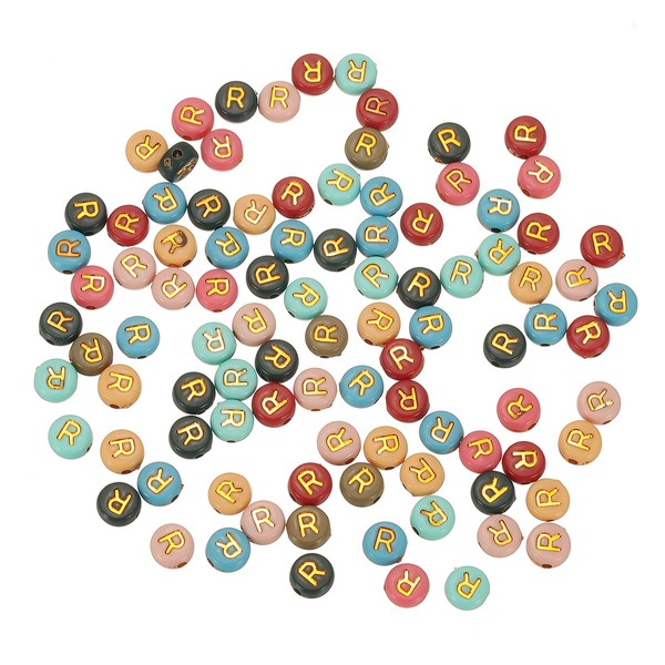 Acryl Buchstabenperlen 100 Stk., 4X7Mm Bunt, Goldener Buchstabe R, Schmuck-image