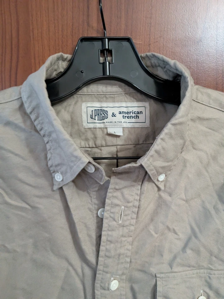 Mens J. press X AMerican Trench OCBD Long sleeve shirt Khaki L large Made in usa - Image 3 of 4