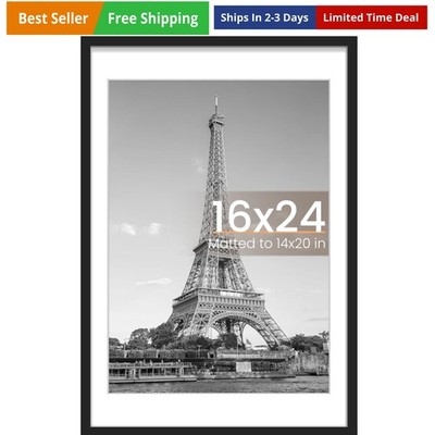 16x24 Picture Frame, Display Pictures 14x20 with Mat or 16 x 24 Without, Wall...