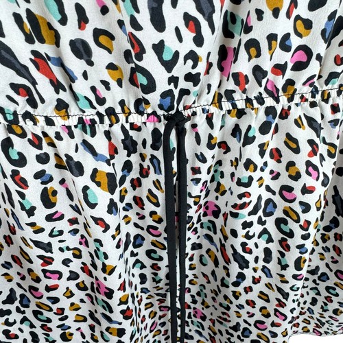 Blusa Forever 21 XXI Colorida Estampado de Leopardo Espalda Corredora Cuello Redondo Sin Mangas L - Imagen 3 de 6
