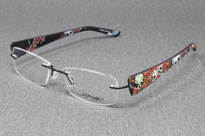 Ed Hardy Women's Eyeglasses Frames EHL816 Black 52mm Rimless Skull Rose Print