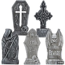 17" Foam Halloween Tombstones Set with Metal Stakes for Outdoor Decor