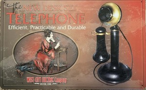 New Desk Set Telephone-West City Electric Co. Tin Metal Sign 16" (W) x 10" (H)
