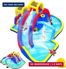 Inflatable Water Slide Bounce House, Bouncy Castles 2 Climbing Walls, 2 Slides,