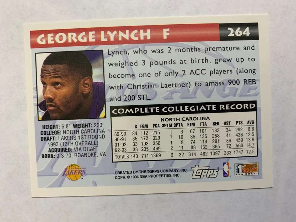 George Lynch #264 [Novato] 1993 Topps Gold Foto 2 de 2