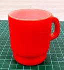 Fire King Anchor Hocking Milk Glass Coffee Cup Mug Red D Handle 312 Vintage