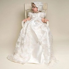 Vintage Embroidery Baby Girl Baptism Dress 1st Year Gown Infant Toddler 3 Pcs