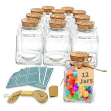 12 Pack Small Glass Jars With Lids, 3.4 oz Mini Bottles With Cork, Twine and