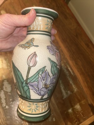 Vintage Ceramic Hand Painted Flower Butterfly Vase