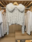 Womens Zara Cable Knit Faux Fur Collar Cardigan Cream Cropped Size M