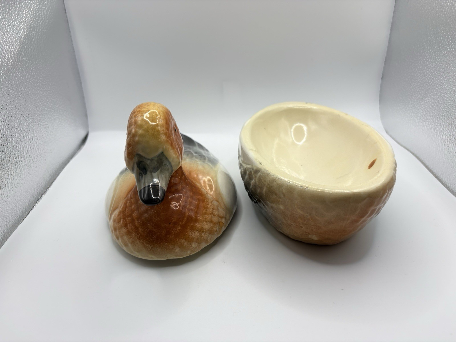 Ceramic Duck Storage Jar Kitchen Egg Holder Hand Painted Majolica Style Terrine image 4