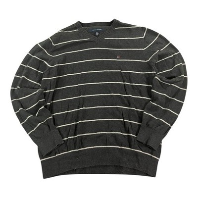Tommy Hilfiger Pullover S Herren Sweatshirt Grau Weiß Gestreift Baumwolle