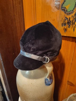 Lauren Ralph Lauren Black Velvet Equestrian Cap Soft Hat Unstructured Fashion M - Image 1 of 4