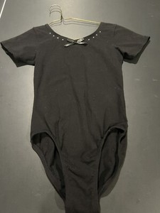 Girls BLACK KNIT LEOTARD Scoop Neck & Back DANCE Gymnastics L 10-12  Silver Gems