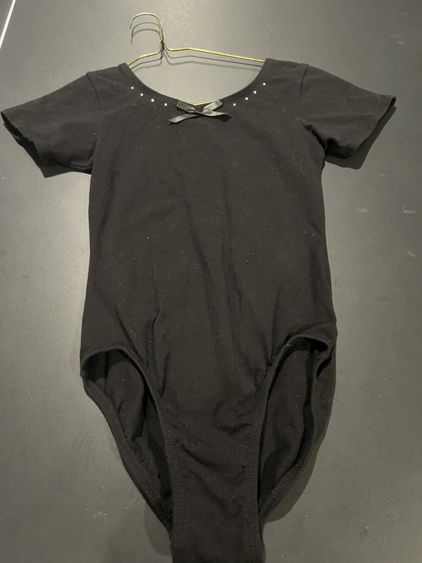 Girls BLACK KNIT LEOTARD Scoop Neck & Back DANCE Gymnastics L 10-12  Silver Gems