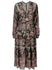 Sea NY Tess Women's Black Floral Print Long Sleeve Dress Size L