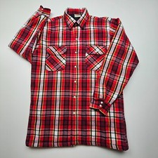 VTG Five Brother Men Shirt Medium Red Black Plaid Pearl Snap Flannel Quilt Lined