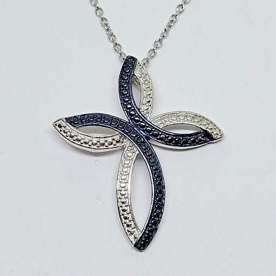 NEW Shop LC Karis Platinum Bond Irradiated Blue Diamond Infinity Cross Necklace
