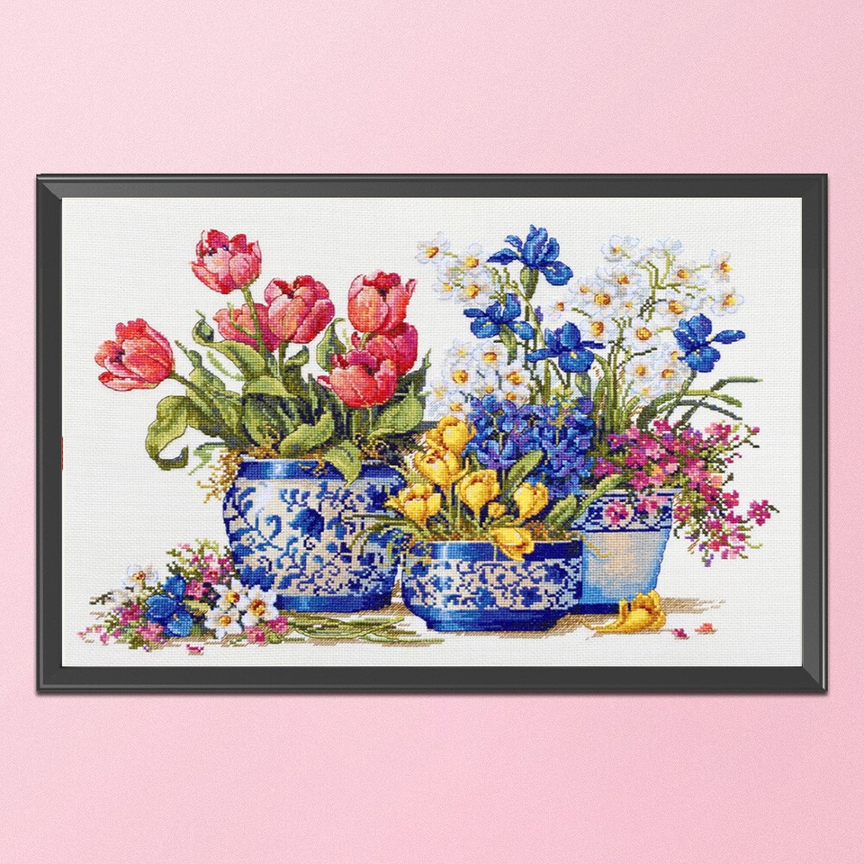 Partial Embroidery Flower Pattern Stamped Canvas 11CT DIY Cross Stitch