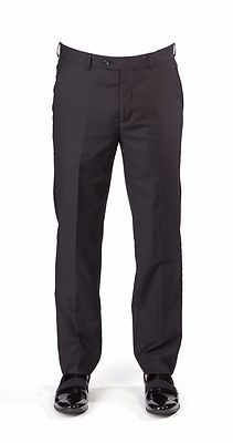 Men's Tailored Slim Fit Black Flat Front Tuxedo Pants Dress Slacks