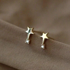 0.5Ct Round Cut Simulated Diamond Women Star Stud Earring 14K Yellow Gold Plated