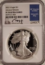 2022 S- American Silver Eagle- NGC- PF70 UC- Advance Release- Ed Moy Hand Signed