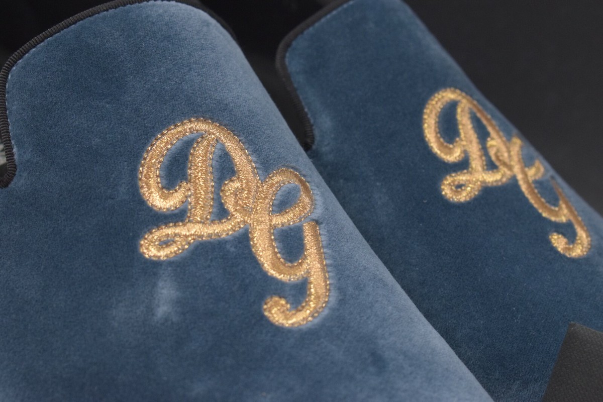 Dolce&Gabbana NWB Loafers / Slippers Size 43 10 US Blue Velvet W/ Gold DG Logo Dolce&Gabbana NWB Loafers / Slippers Size 43 10 US Blue  main image 4