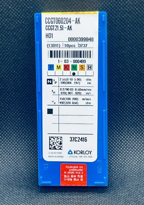 KORLOY CCGT 21.51 AK H01 / CCGT060204-AK H01 Carbide Inserts 10pcs