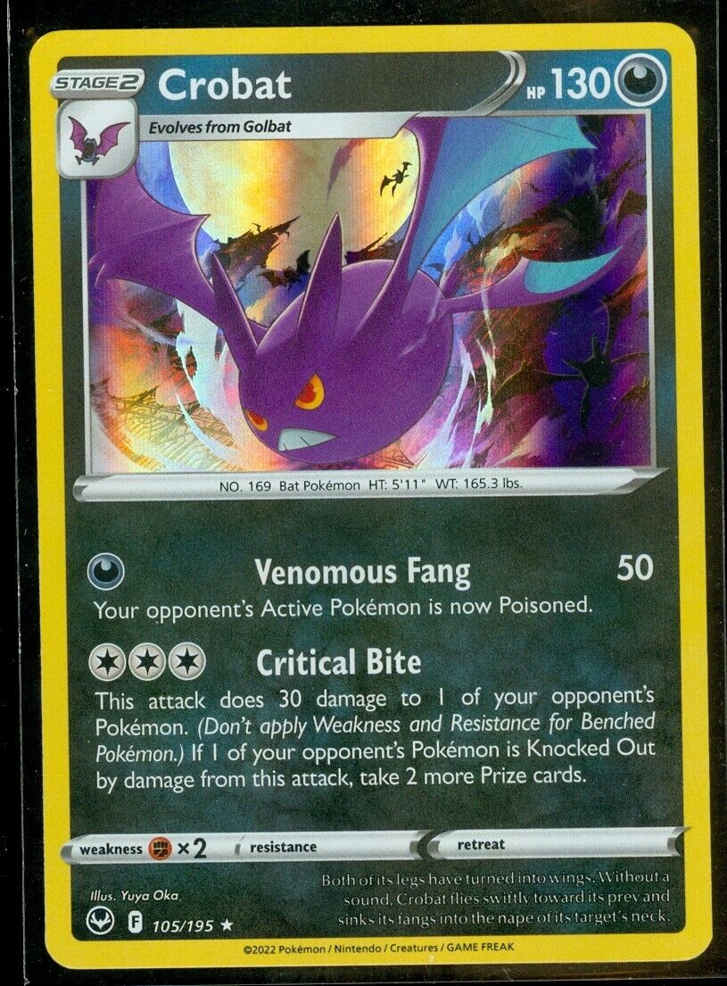 Pokemon CROBAT 105/195 - Silver Tempest - RARE HOLO - - MINT Pokemon CROBAT 105/195 - Silver Tempest - RARE HOLO - - MINT