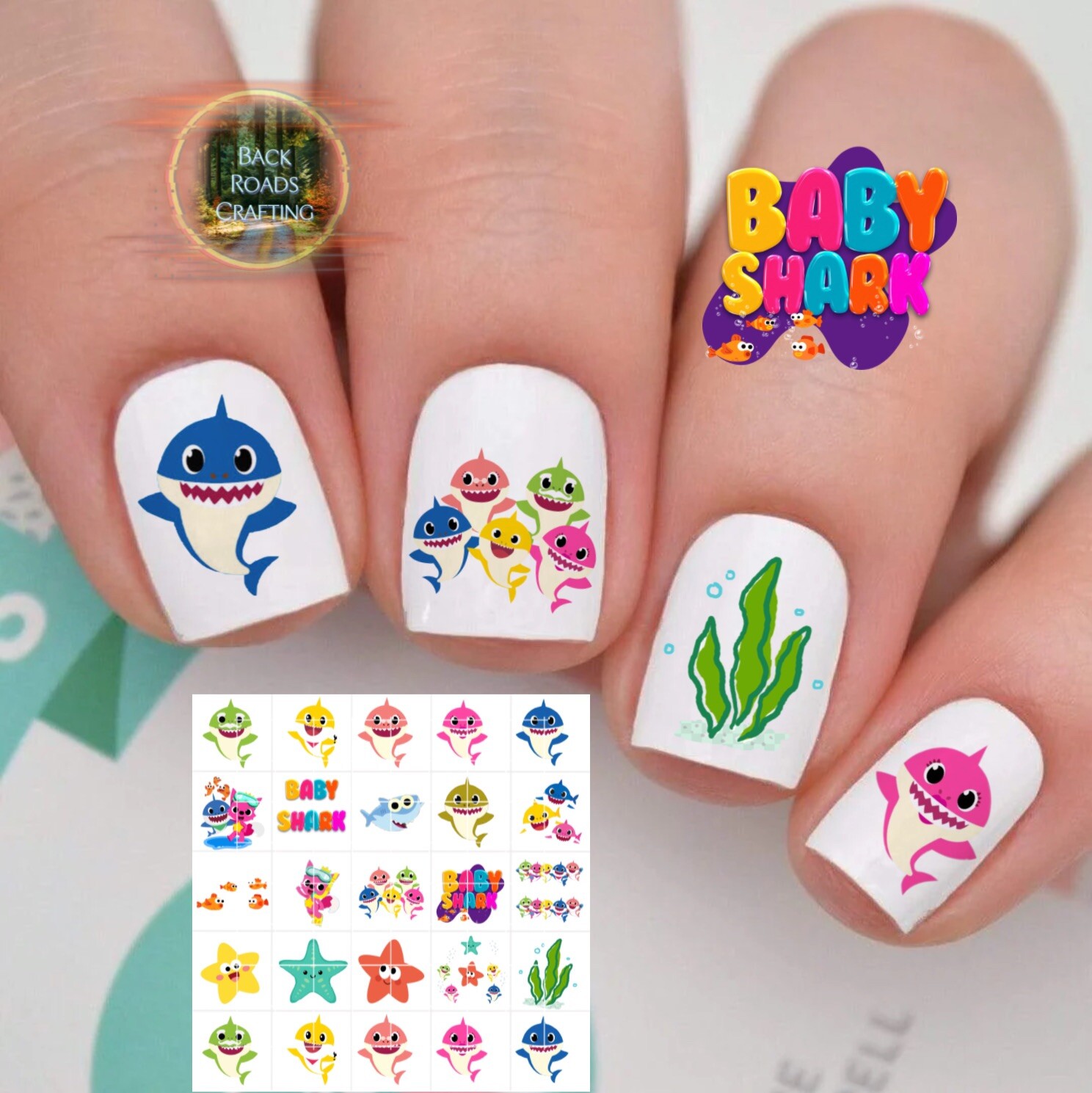 Baby Shark Waterslide Nail Art Decals Set Of 50 & Instructions and bonus