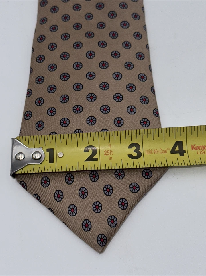 Corbata de cuello vintage DON LOPER Beverly Hills beige con lunares de flores azules Foto 4 de 4