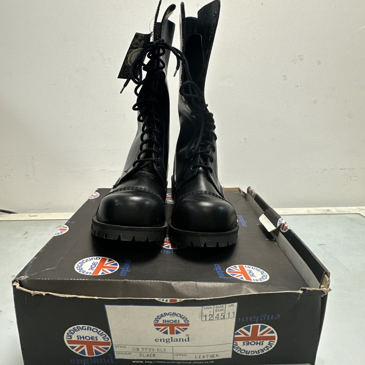 Vintage UNDERGROUND England Leather Steel Toe Boots size uk11/us12