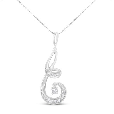 10K White Gold 1/5 Carat Brilliant-Cut Diamond Spiral 18'' Pendant Necklace