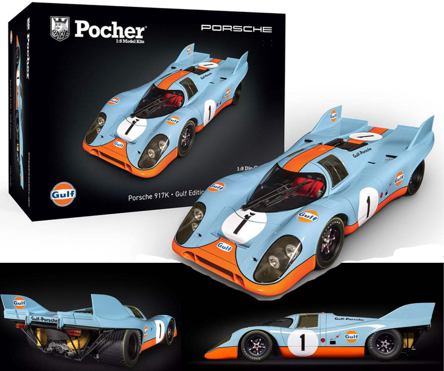 Pocher Porsche 917K Gulf Edition 1/8 Scale Die-Cast Model Car Kit HK118 ...