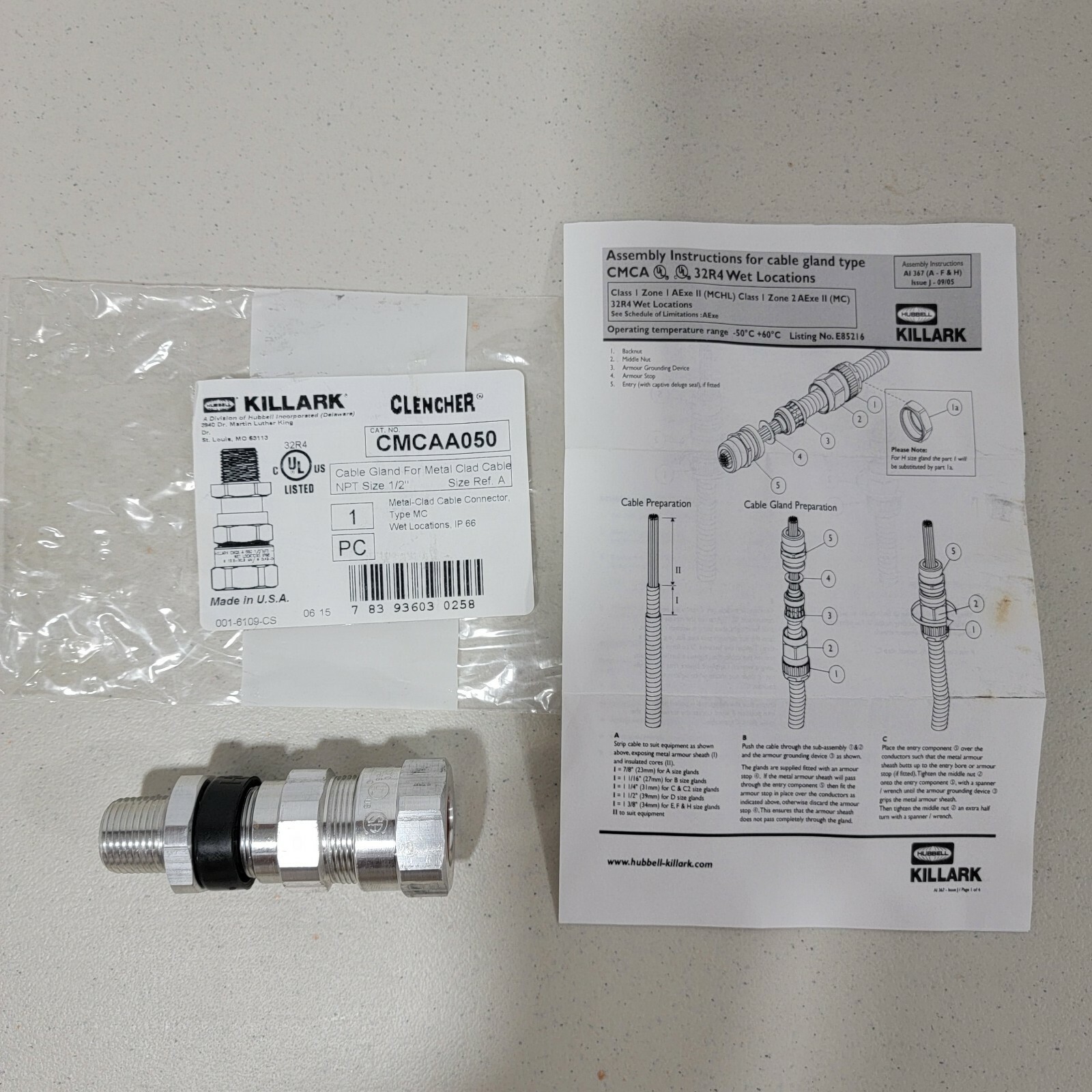 NEW Killark 1/2" CMCAA050 Clencher TYPE MC Armored Cable Gland Wet Locations eBay