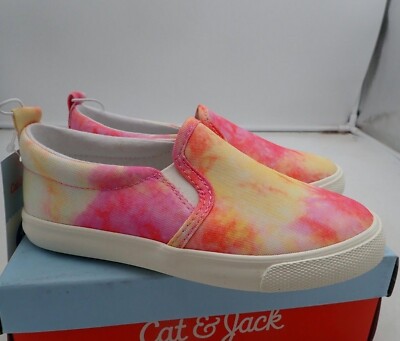 Cat & Jack Shoes Girls' Alexus Slip-On Pink & Yellow Tie Dye sizes 10, 11, & 12
